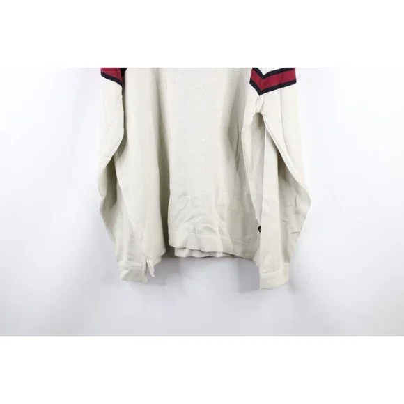 NOS Vtg Phat Farm Mens 2XL Striped Spell Out Script Marled Knit Sweater Cream